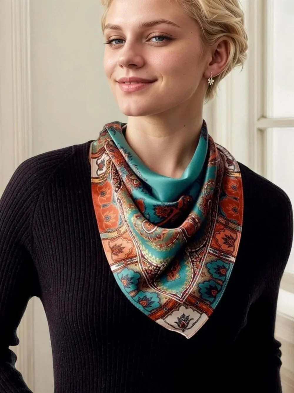 Women's Paisely Multi Mulberry Square Scarf Hair Digital Printed Headscarf Silk
